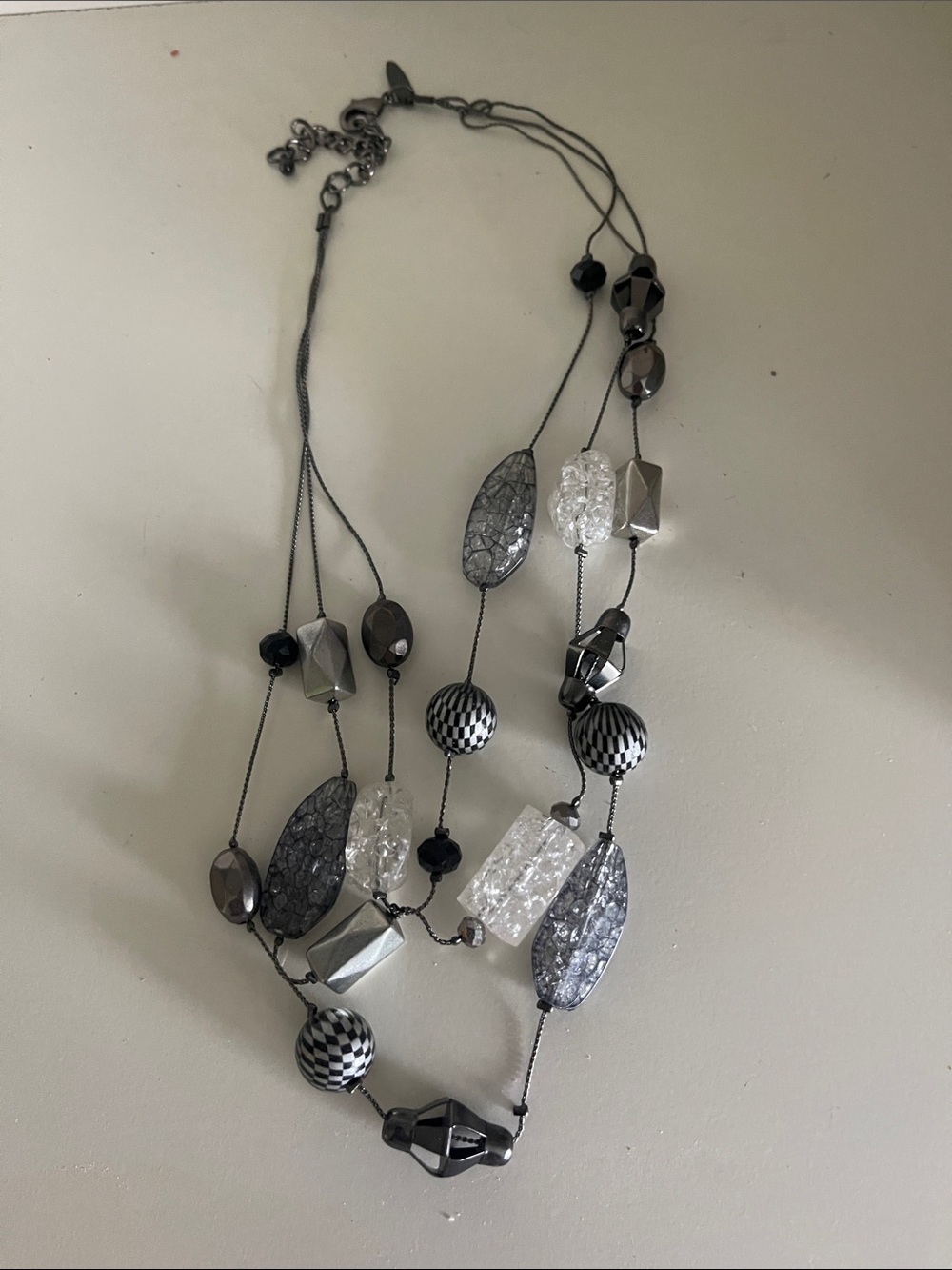 Layered Black and Silver Bead Necklace for Women